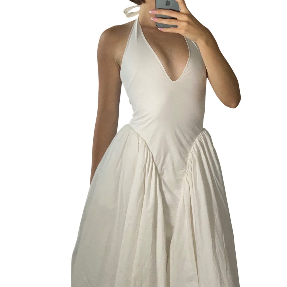 House of CB Marilyn Ivory Open Back Halter Dress Midi Pleated Skirt - Size S - Picture 12 of 16